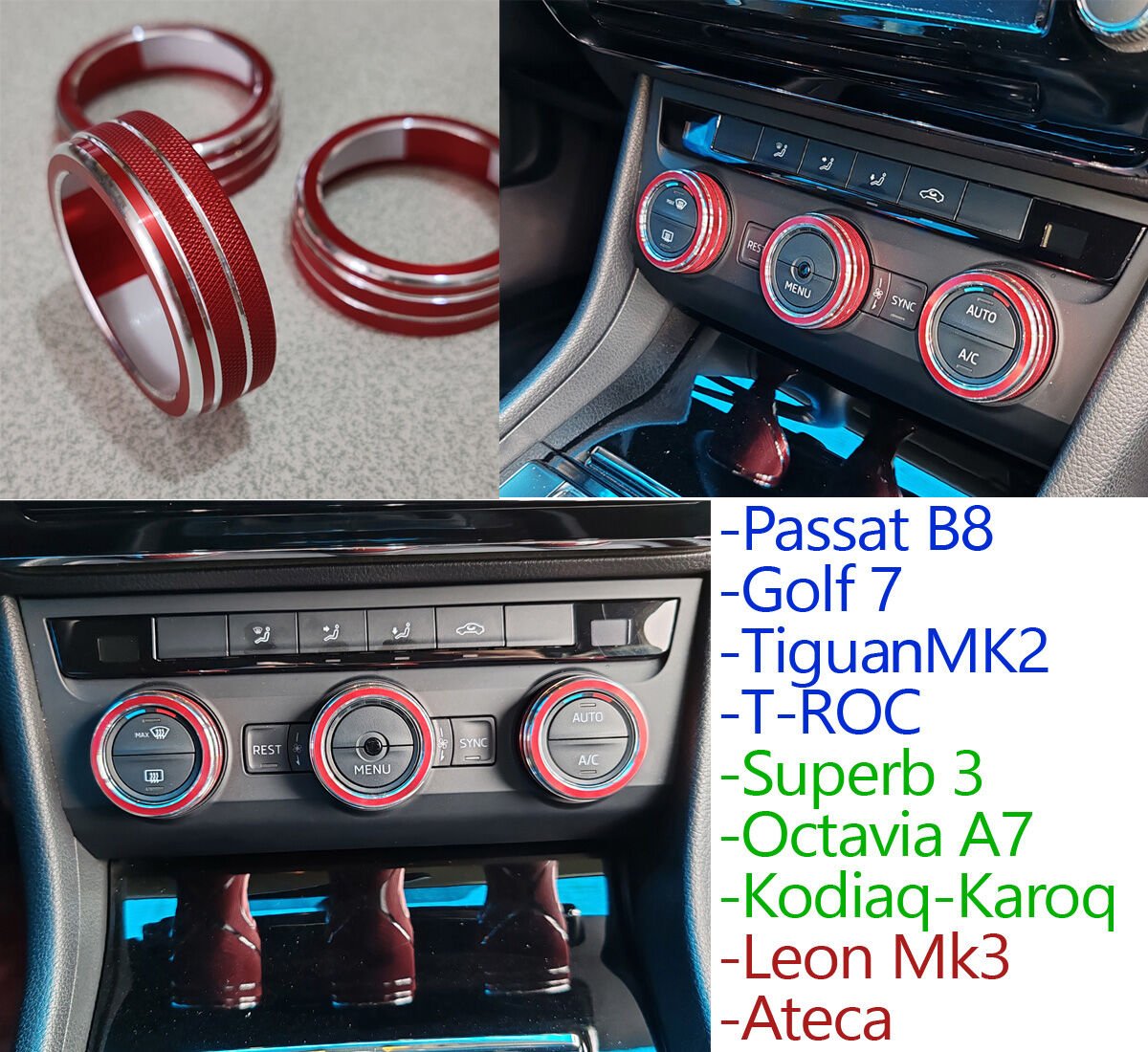 Kırmızı Alüminyum Klima Tuş Seti PASSAT GOLF TIGUAN SUPERB OCTAVIA LEON
